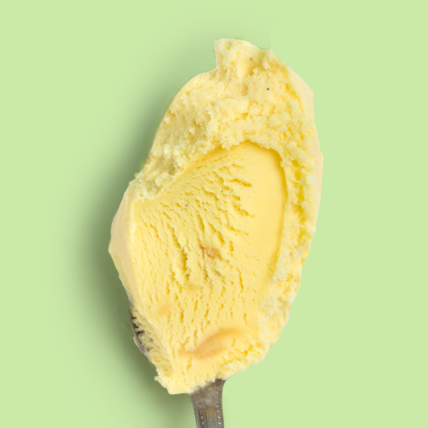 A spoon head with a small scoop of golden nectar ice cream